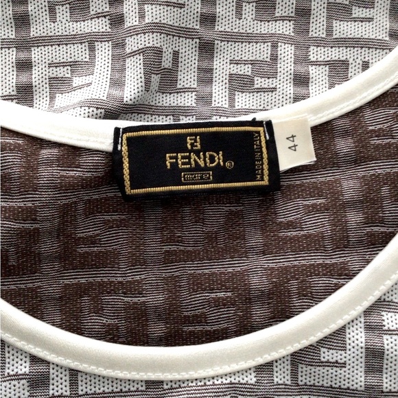 FENDI FF Monogram Beige Ivory Logo Print Top IT 44 (equiv. 4-6 US) - Picture 4 of 6